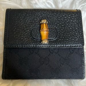 Gucci Black Bamboo Leather & Canvas Bifold wallet, A++ condition, all inclusive